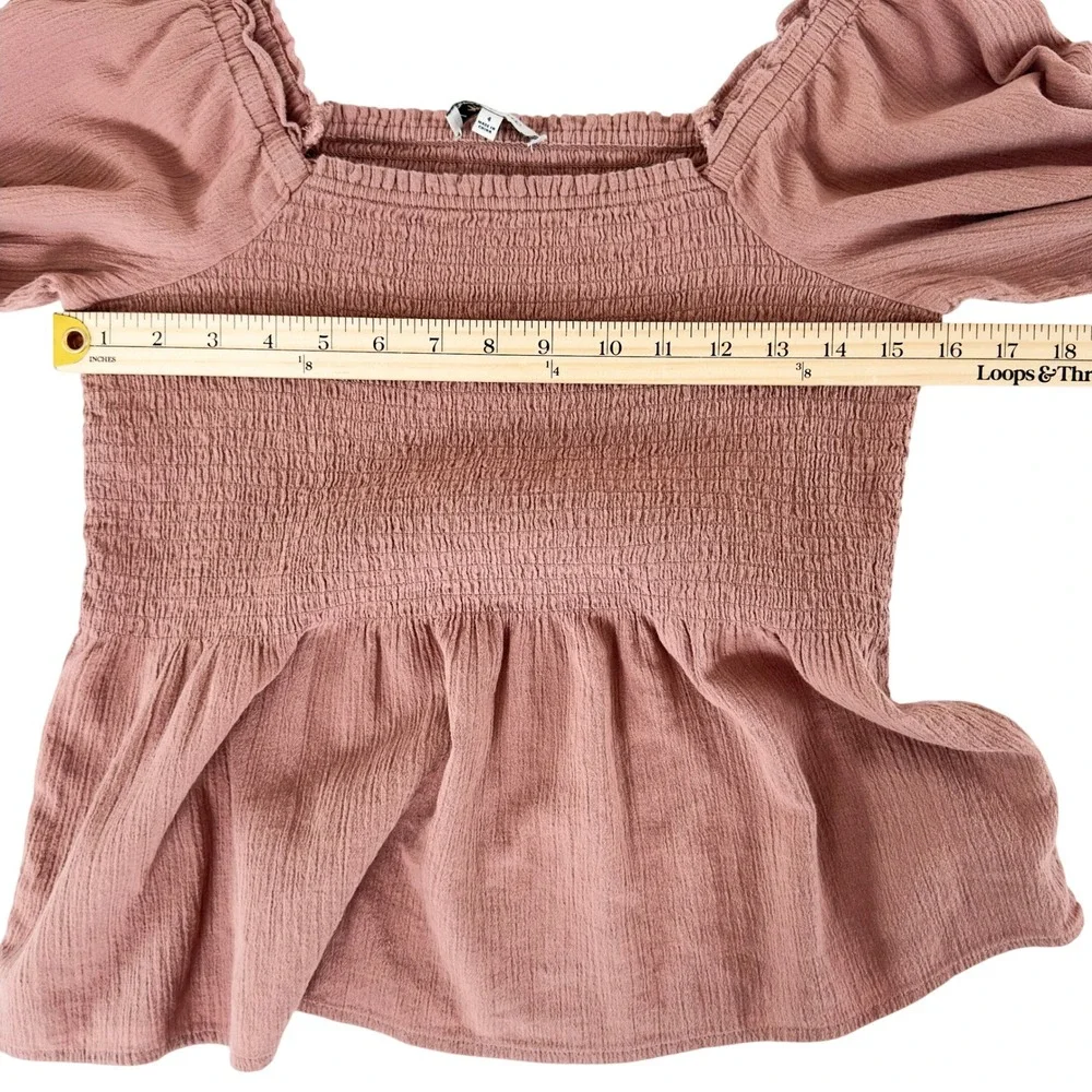 Madewell Lucie‎ Smocked Peplum Top Mauve Rose Cotton Gauze 4